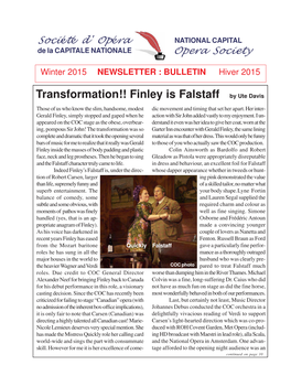 Finley Is Falstaff by Ute Davis Those of Us Who Know the Slim, Handsome, Modest Dic Movement and Timing That Set Her Apart