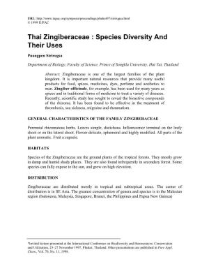 Thai Zingiberaceae : Species Diversity and Their Uses
