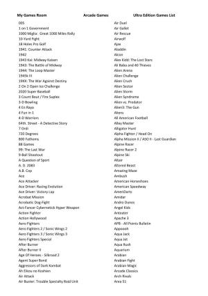 My Games Room Arcade Games Ultra Edition Games List