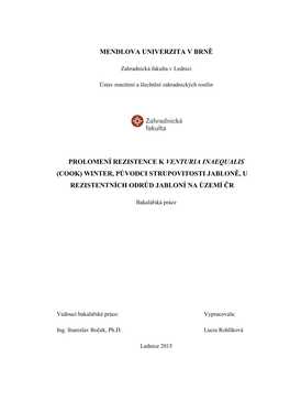 Prolomení Rezistence K Venturia Inaequalis (Cooke) Winter, Původci Strupovitosti Jabloně, U Rezistentních Odrůd Jabloní