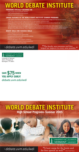 UVM World Debate Institute High School.Qxp