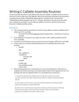 Writing C Callable Assembly Routines This Document Describes How to Make ASM Routines That Are C Callable
