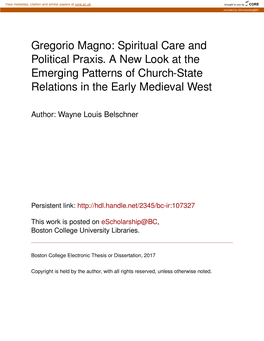 Spiritual Care and Political Praxis. a New Look at the Emerging Patterns of Church-State Relations in the Early Medieval West