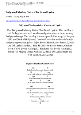 Bollywood Mashup Guitar Chords and Lyrics - 05-10-2020 by Admin - Guitarchords