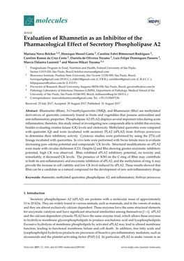 Evaluation of Rhamnetin As an Inhibitor of the Pharmacological Effect of Secretory Phospholipase A2