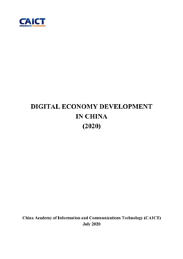 Digital Economy Development in China (2020)