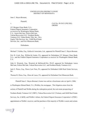 CASE 0:09-Cv-03015-JNE-TNL Document 51 Filed 07/14/10 Page 1 of 24
