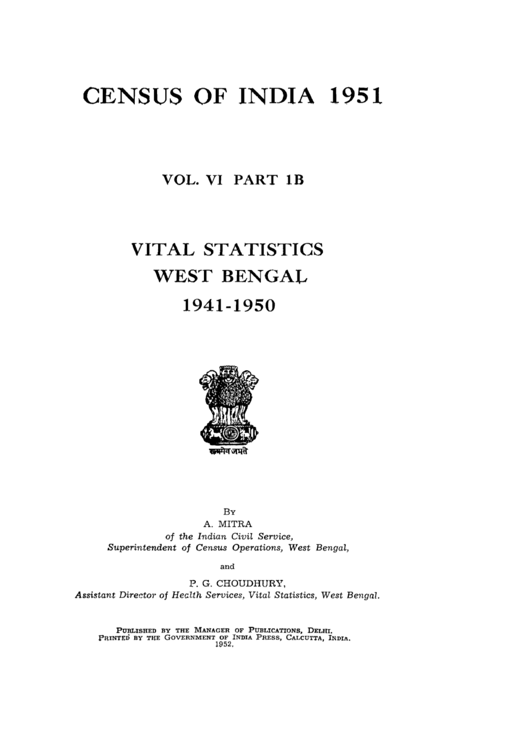 Vital Statistics West Bengal, Part IB, Vol-VI