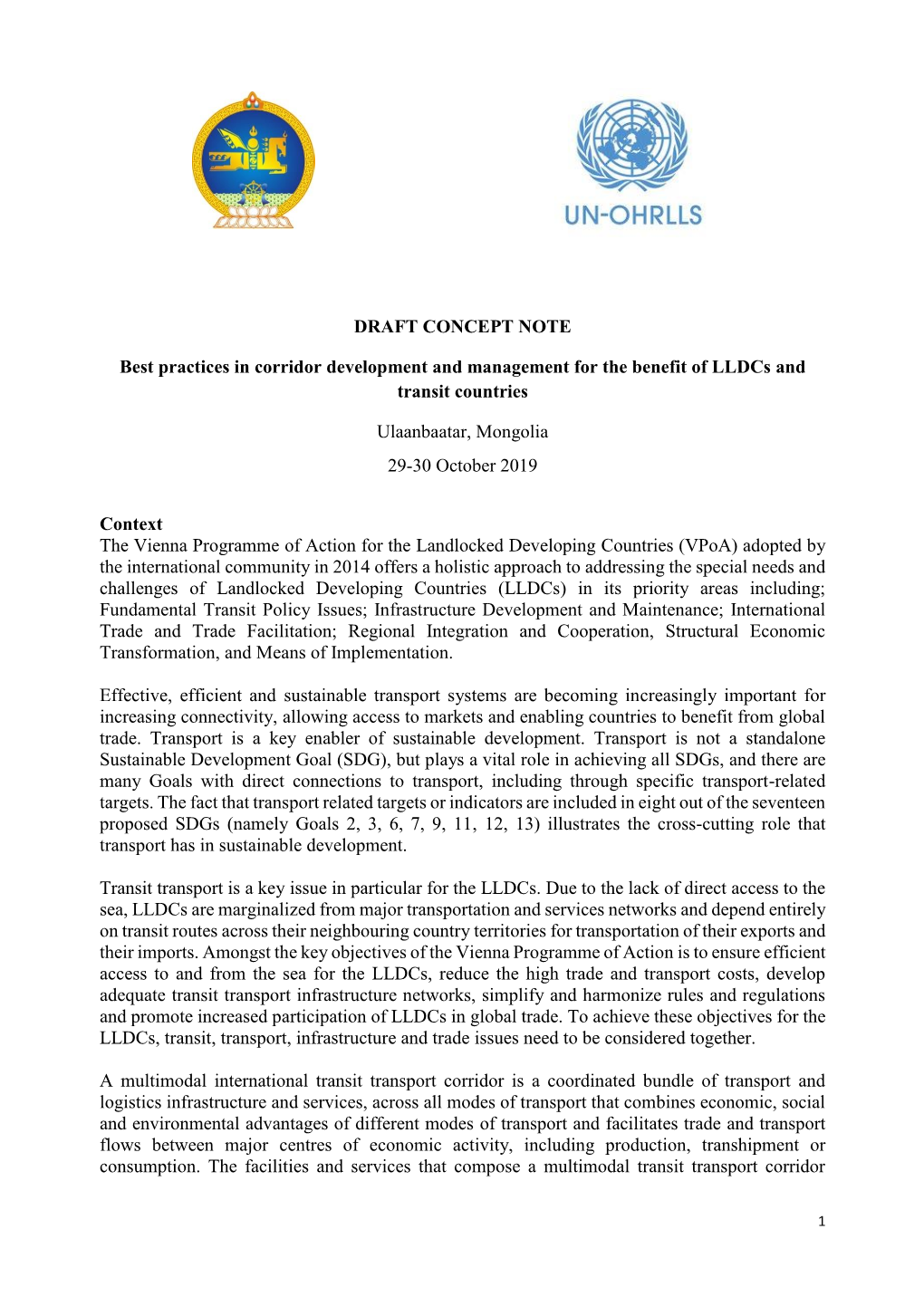 DRAFT CONCEPT NOTE Best Practices in Corridor Development