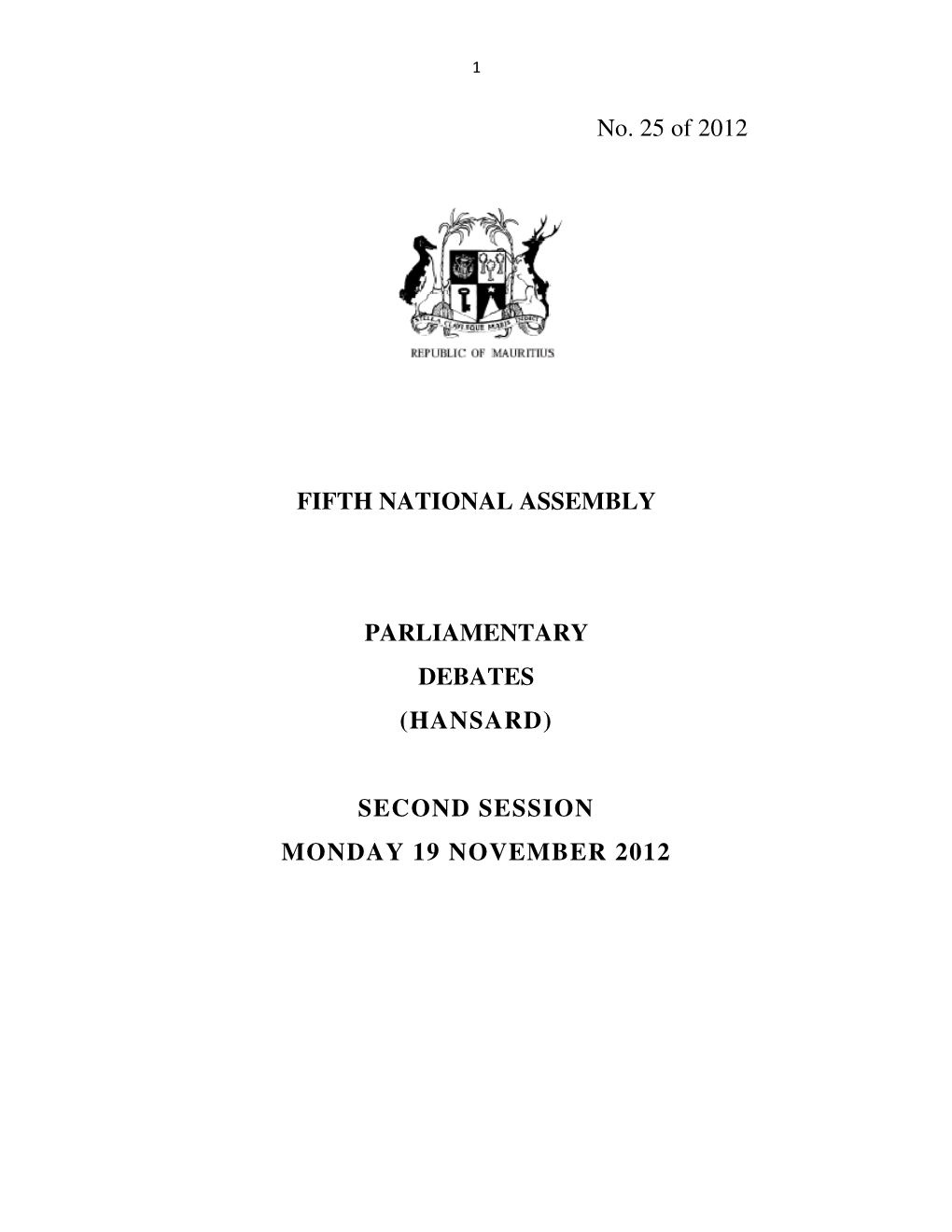 (Hansard) Second Session Monday 19 November 2012
