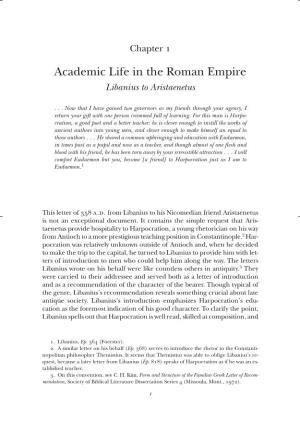 Academic Life in the Roman Empire Libanius to Aristaenetus