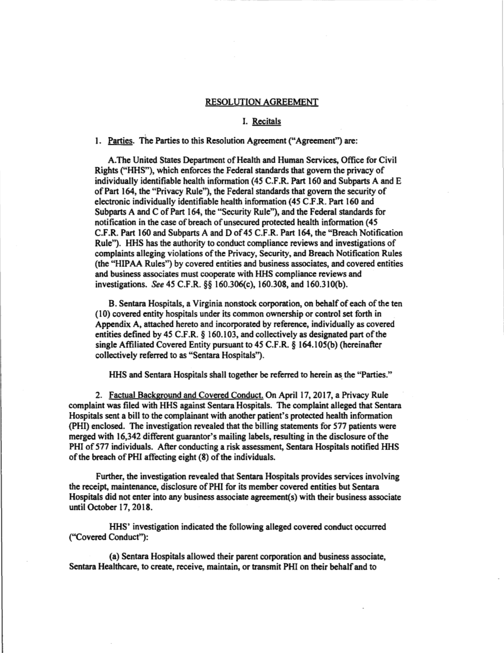 Sentara Resolution Agreement and Corrective Action Plan - DocsLib