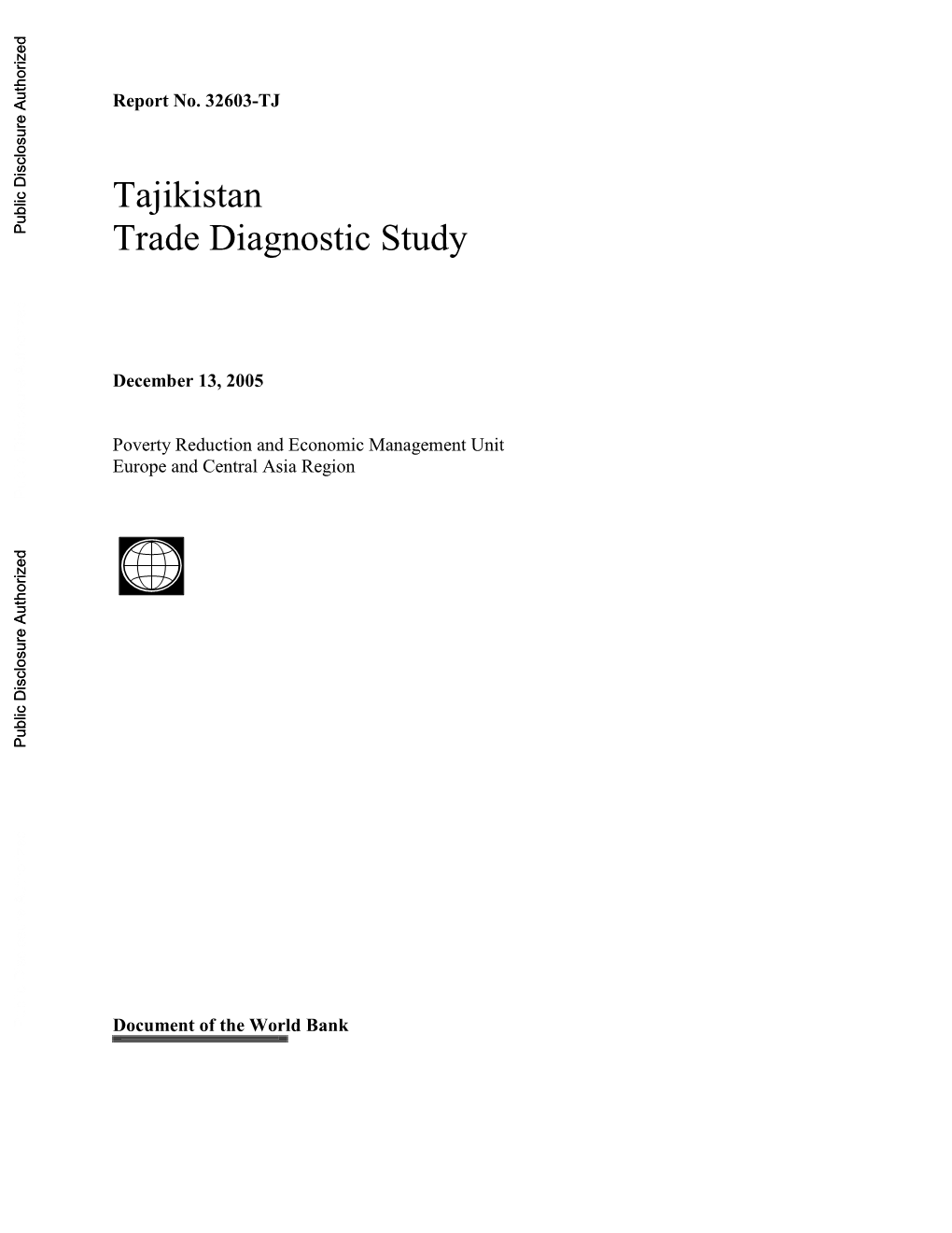 Tajikistan Trade Diagnostic Study