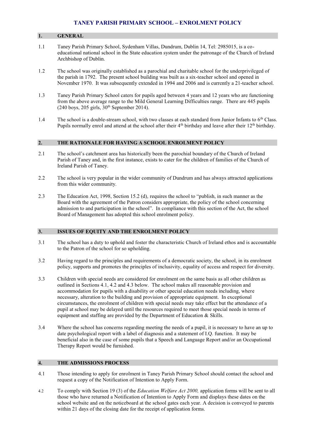 School Enrolment Policy