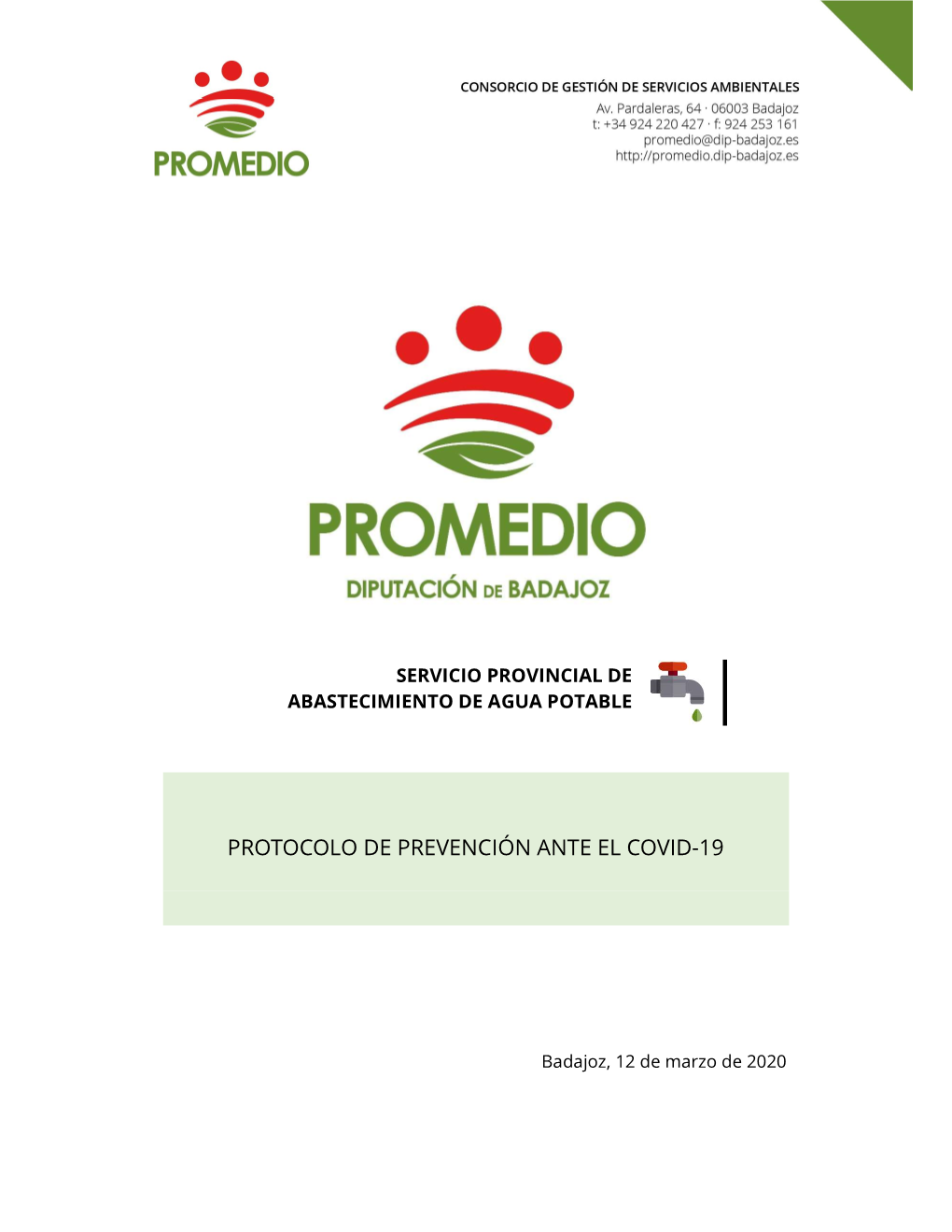 Servicio Provincial De Abastecimiento De Agua Potable. Protocolo De Prevención Frente Al COVID-19