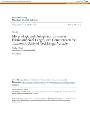 Morphologic and Ontogenetic Patterns in Elasmosaur Neck Length, with Comments on the Taxonomic Utility of Neck Length Variables F