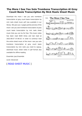 The More I See You Solo Trombone Transcription Al Grey Count Basie Transcription by Nick Roels Sheet Music