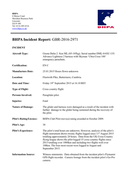 BHPA Incident Report: GBR-2016-2971