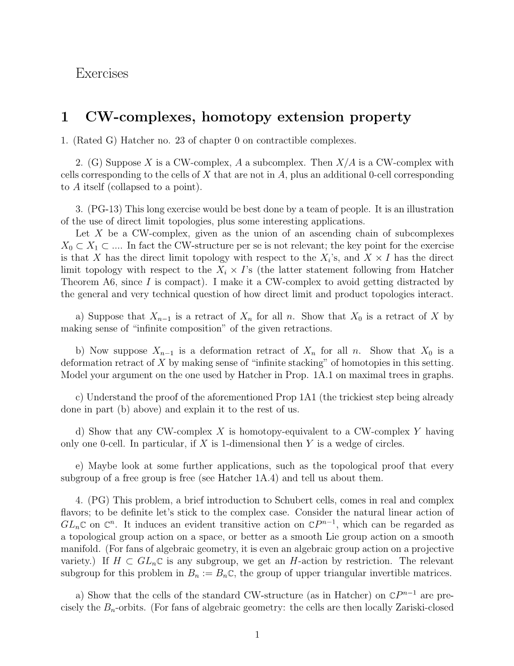 Exercises 1 CW-Complexes, Homotopy Extension Property