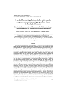 A Method for Selecting Plant Species for Reintroduction Purposes: a Case-Study on Steppe Grassland Plants in Thuringia (Germany)