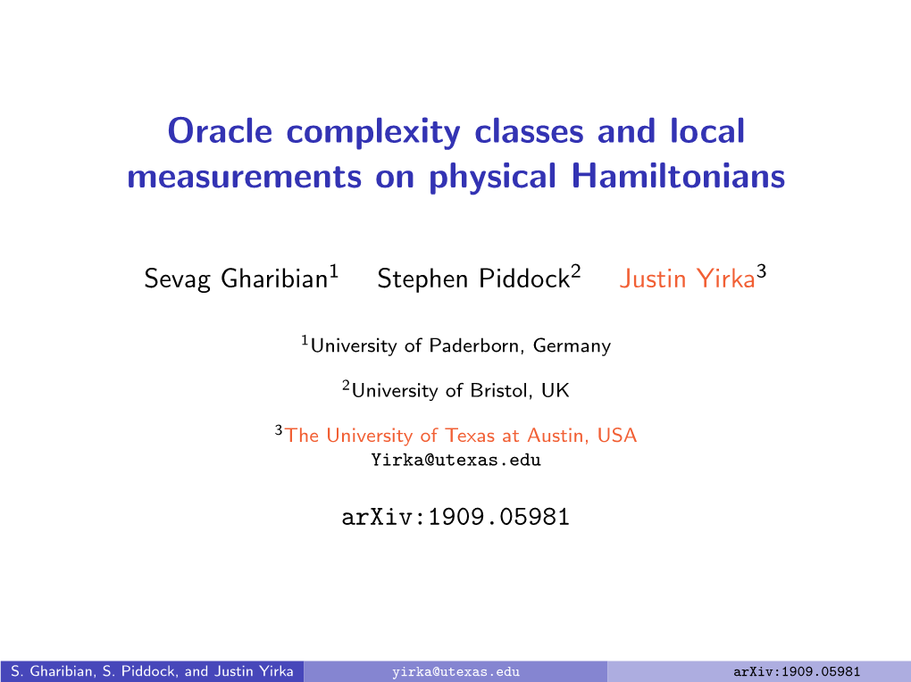 Oracle Complexity Classes and Local Measurements on Physical Hamiltonians