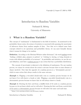 Introduction to Random Variables