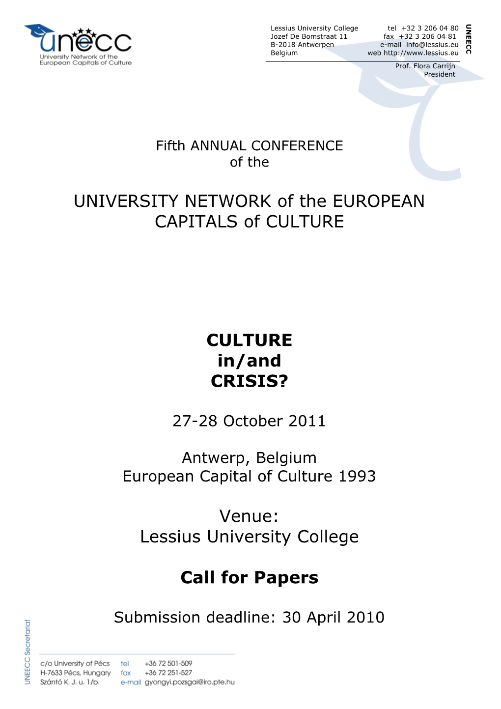 UNIVERSITY NETWORK of the EUROPEAN CAPITALS of CULTURE