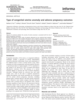 Type of Congenital Uterine Anomaly and Adverse Pregnancy Outcomes