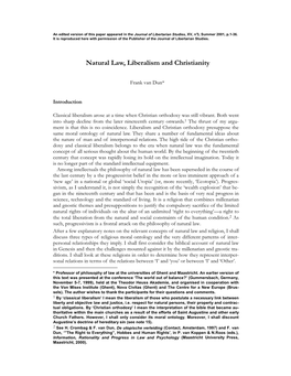 Natural Law, Liberalism and Christianity