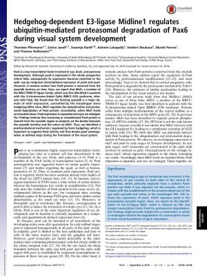 Hedgehog-Dependent E3-Ligase Midline1 Regulates Ubiquitin-Mediated Proteasomal Degradation of Pax6 During Visual System Development