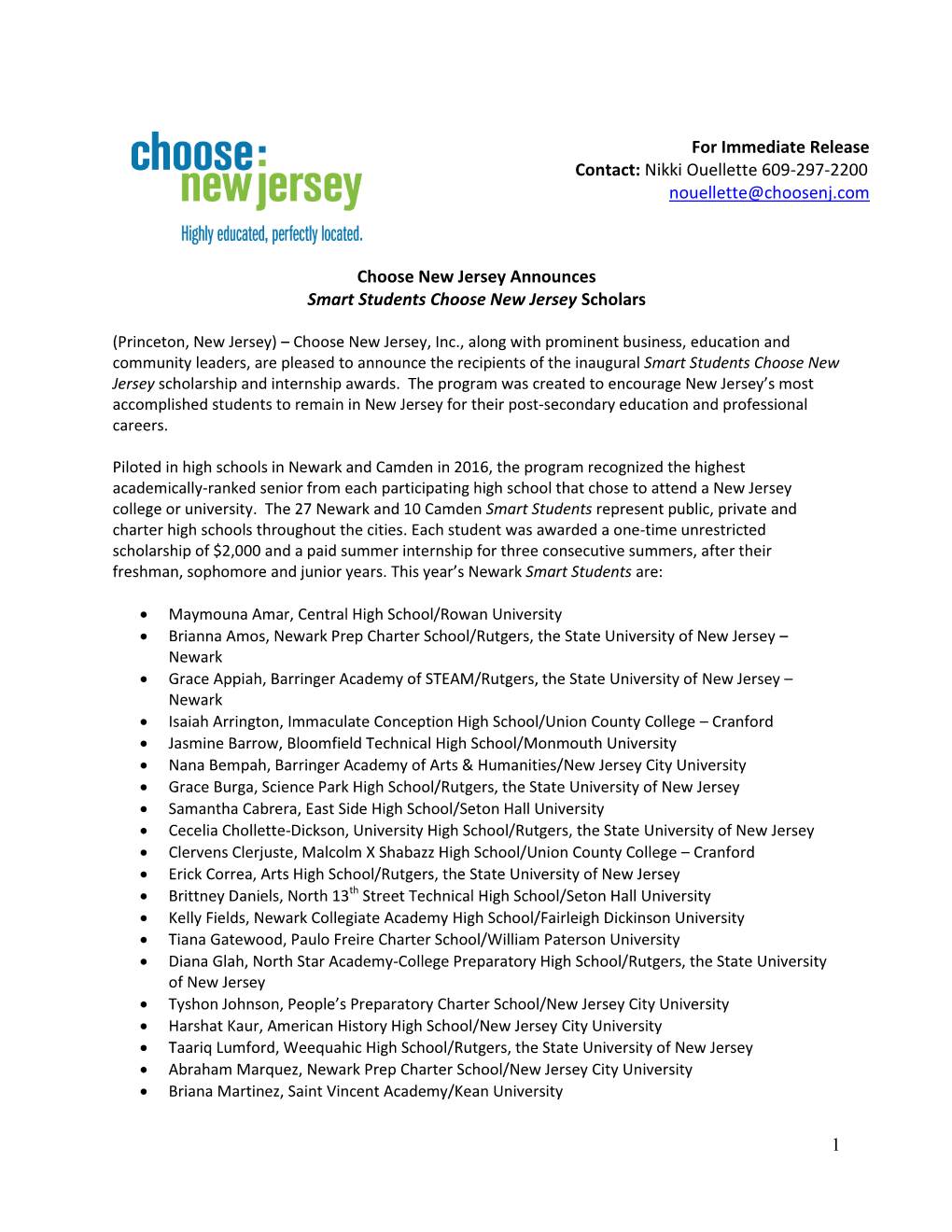 1 Choose New Jersey Announces Smart Students Choose New