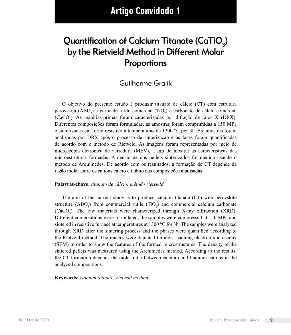 Artigo Convidado 1 Quantification of Calcium Titanate (Catio ) by The