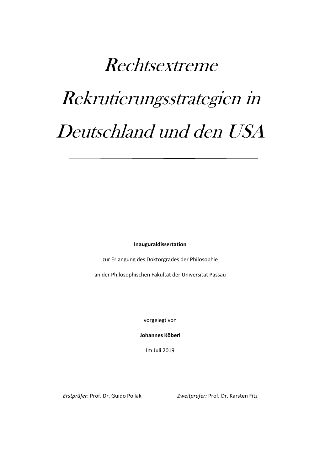 Rechtsextreme Rekrutierungsstrategien in Deutschland Und Den USA