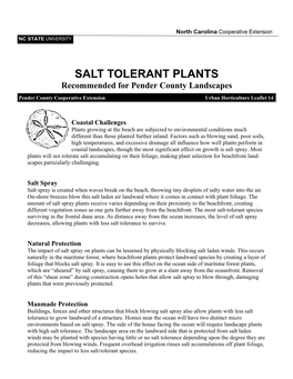 SALT TOLERANT PLANTS Recommended for Pender County Landscapes