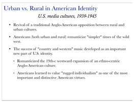 Urban Vs. Rural in American Identity U.S