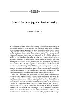 Salo W. Baron at Jagiellonian University