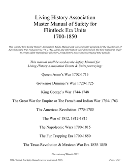 LHA Master Manual of Safety for Flintlock