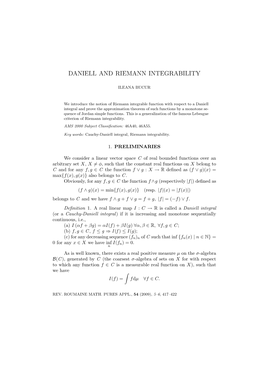 Daniell and Riemann Integrability