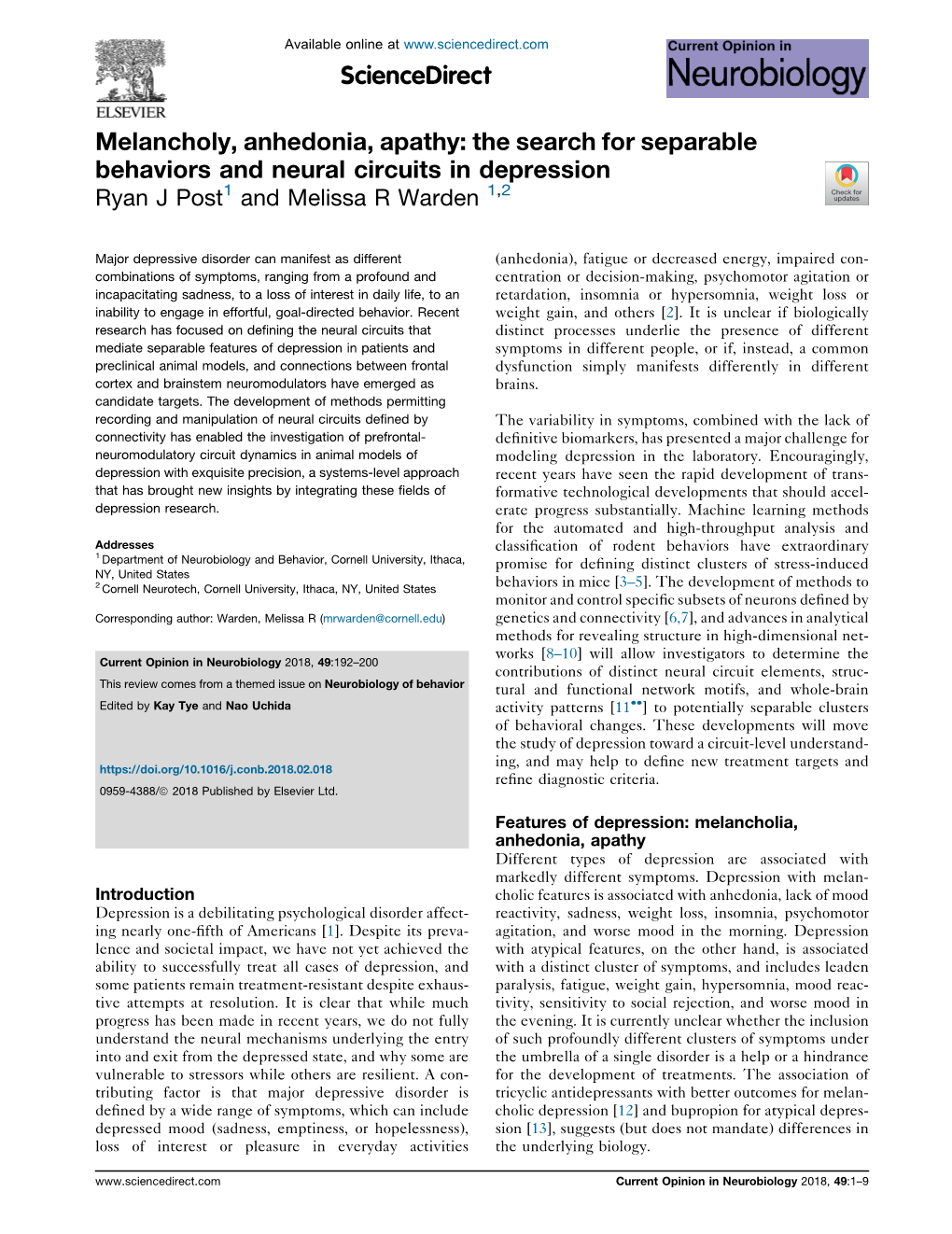 Melancholy, Anhedonia, Apathy: the Search for Separable Behaviors And