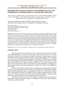 Preliminary Study on Epigeal Invertebrates Fauna in Experimental Pepper Crops at Scdl Buzău, Romania