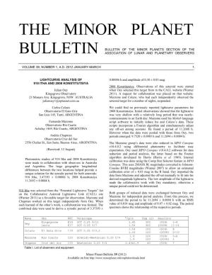 The Minor Planet Bulletin (Warner Et Al., 2011)