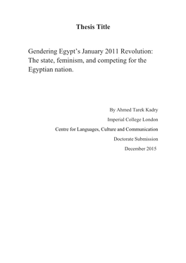Thesis Title Gendering Egypt's January 2011 Revolution: the State