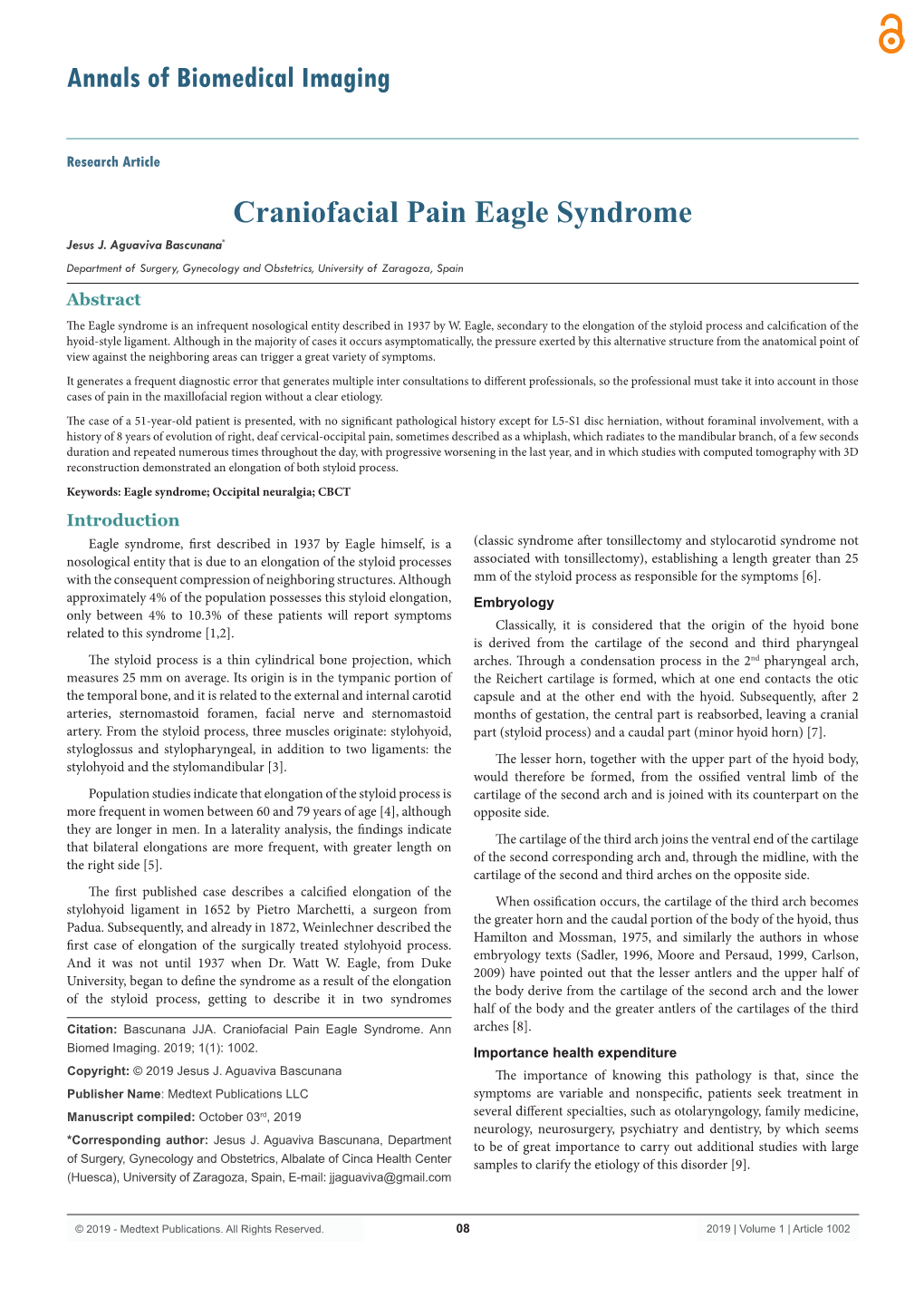 Craniofacial Pain Eagle Syndrome Jesus J