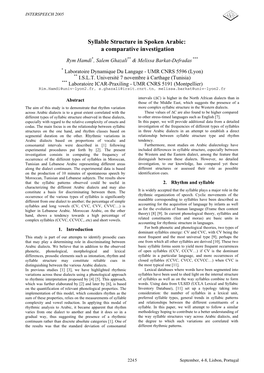 Syllable Structure in Spoken Arabic: a Comparative Investigation