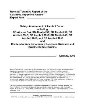 Revised Tentative Report of the Cosmetic Ingredient Review Expert Panel Safety Assessment of Alcohol Denat. Including SD Alcohol