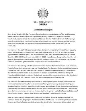 About San Francisco Opera Since Its Founding in 1923, San Francisco