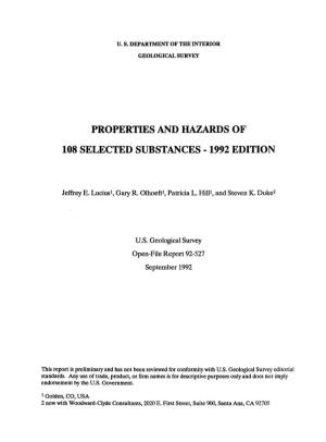 Properties and Hazards of 108 Selected Substances -1992 Edition