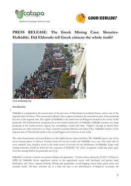 PRESS RELEASE: the Greek Mining Case: Skouries- Halkidiki