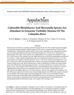 Culturable Rhodobacter and Shewanella Species Are Abundant in Estuarine Turbidity Maxima of the Columbia River