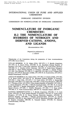 Hydrides of Nitrogen and Derived Cations, Anions, and Ligands